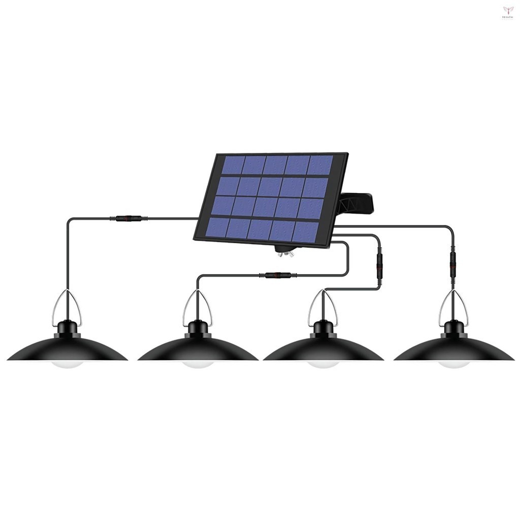 太陽能吊燈 4 頭戶外防水太陽能棚燈可充電 LED 吸頂燈庭院花園庭院大門街自動照明懸掛式安全燈