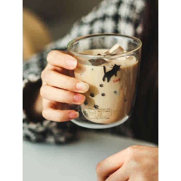 日本aderia石塚硝子貓咪耐熱雙層玻璃杯水杯牛奶杯咖啡杯貓爪杯
