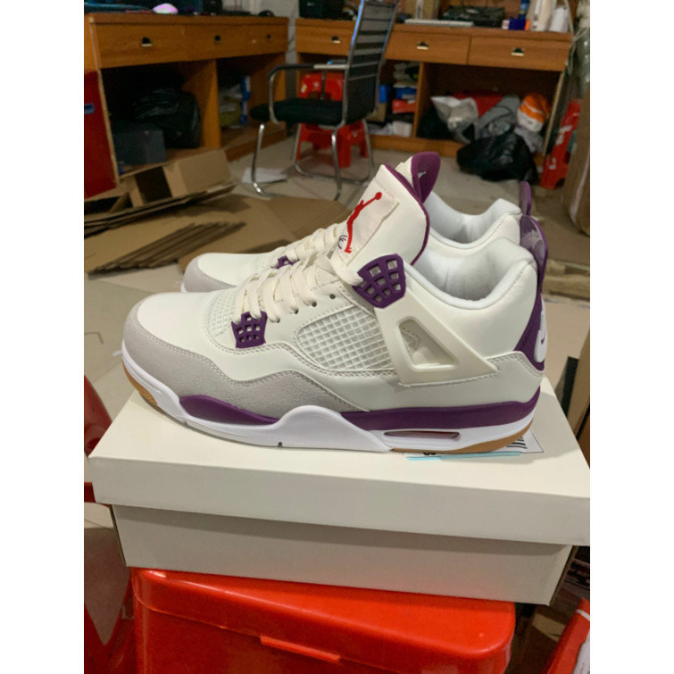 Hop 全新現貨 N-i-k-e SB x Air Jordan 4 復古皇家紫色運動鞋籃球鞋