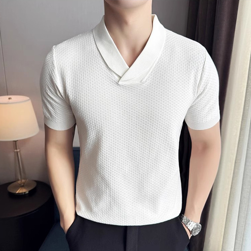 Incerun 男士韓版休閒 V 領純色短袖襯衫