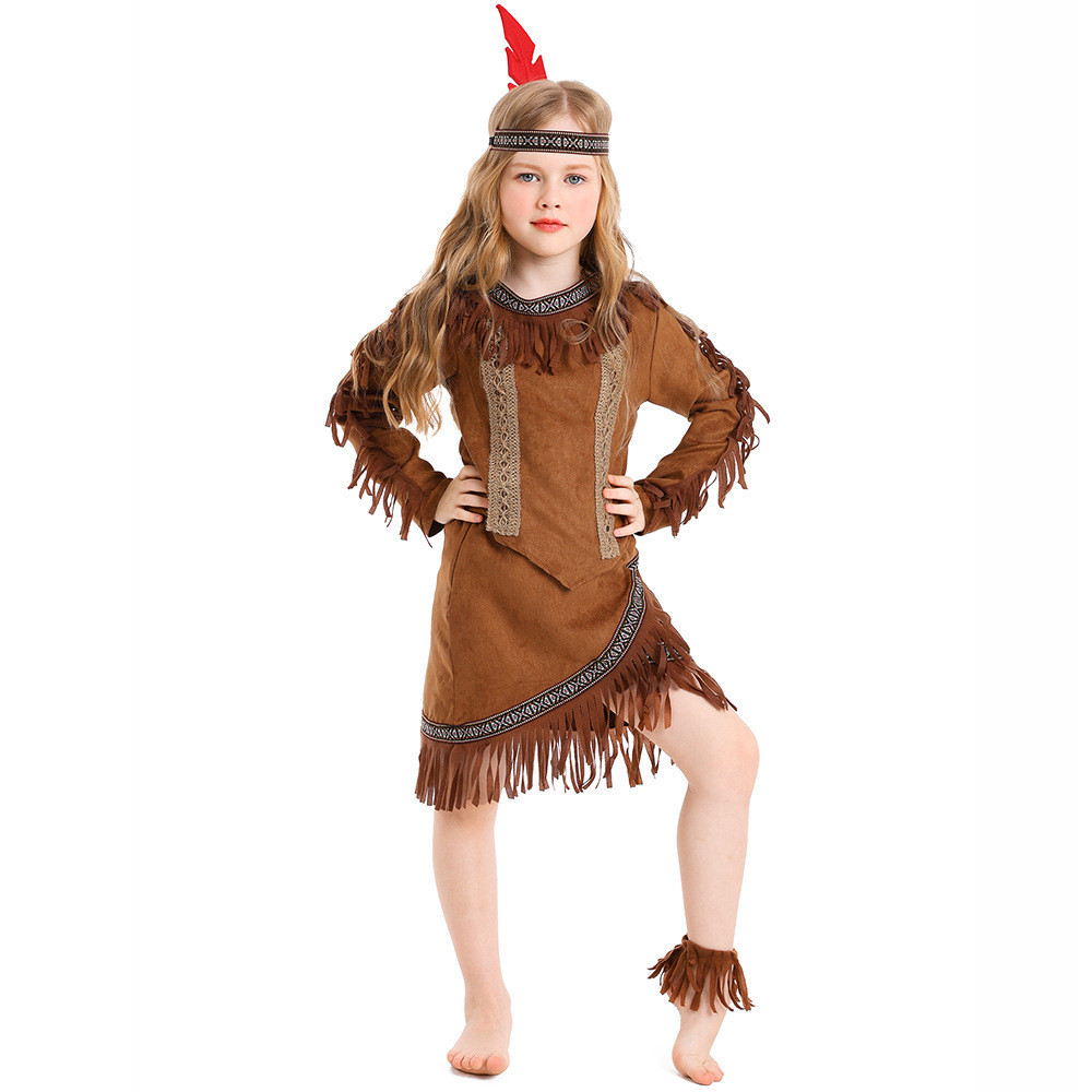 萬聖節野人服裝 六一兒童節土著舞臺表演服原住民印第安人酋長
