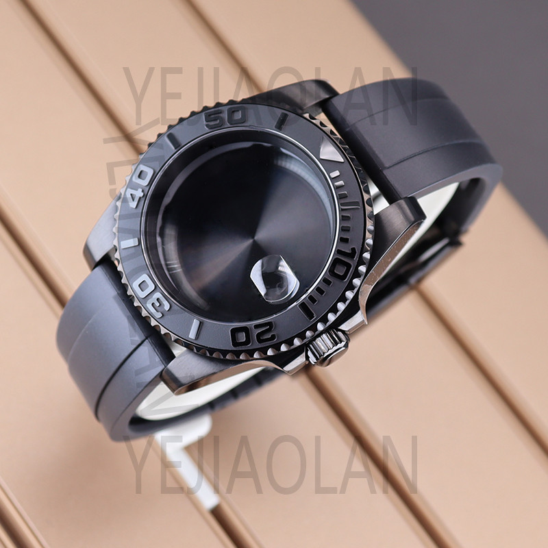 Wx 40 毫米黑色男士手錶錶殼橡膠錶帶適用於 YACHT-MASTER Seiko nh34 nh35 nh36 nh