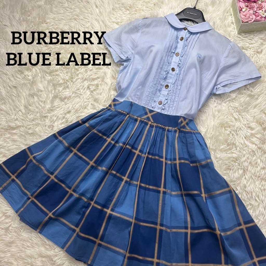 二手 - 英國 Burberry 藍色短袖襯衫式連身裙 36/S