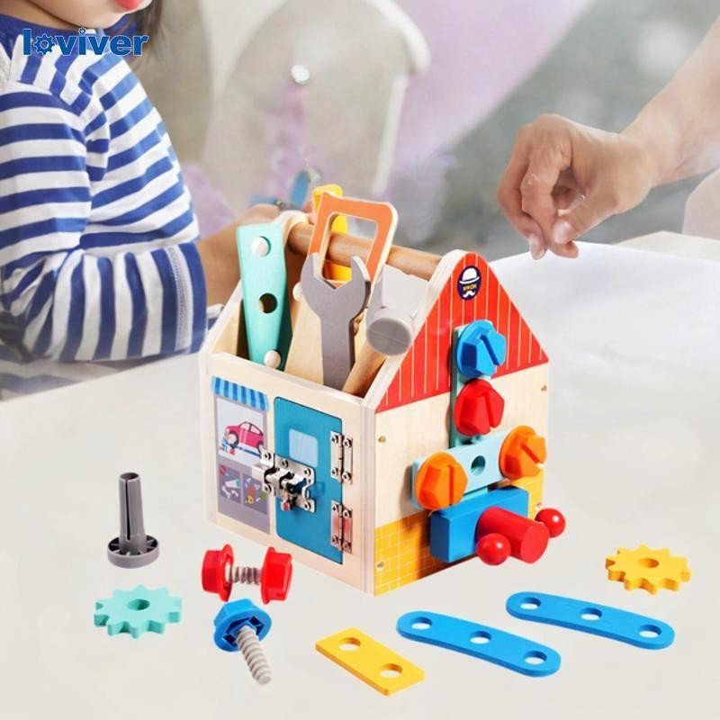木製工具箱套裝建築建築玩具早教玩具便攜式蒙台梭利兒童工具套裝