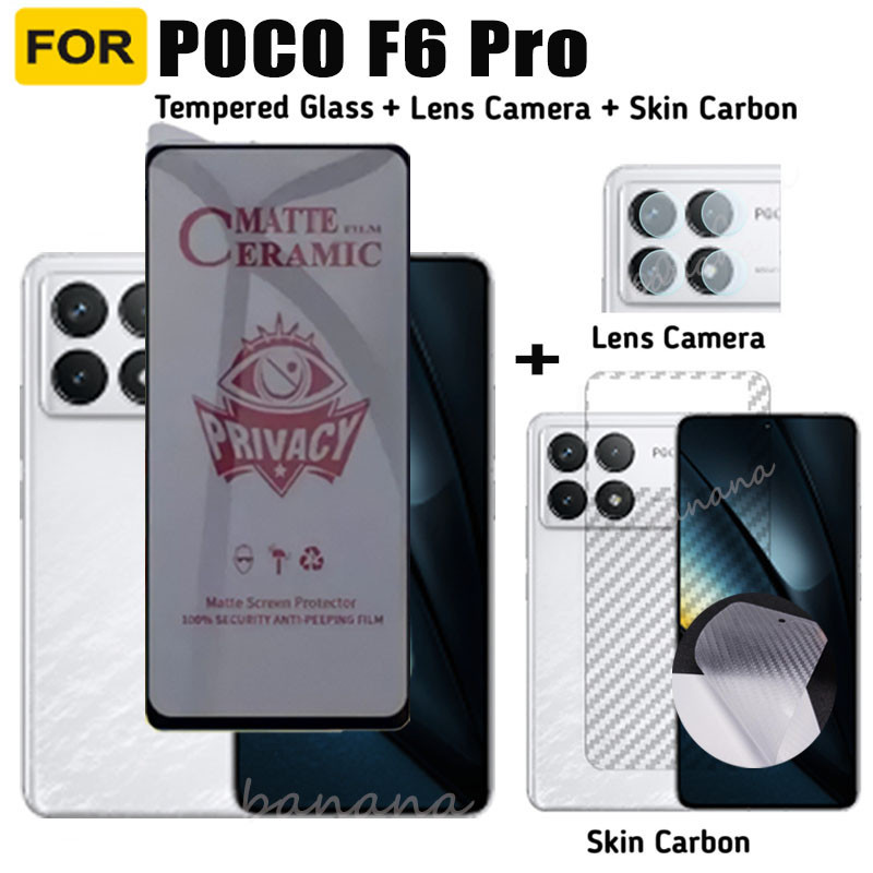 適用於 Poco F6 Pro 隱私鋼化玻璃 Poco C65 F6 F5 Pro X6 X5 Pro 防窺陶瓷膜+相機