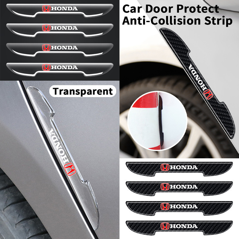 HONDA 4 件裝本田車門防撞條保護罩透明/碳纖維圖案防刮貼紙適用於本田 Brio City Civic CRV HR