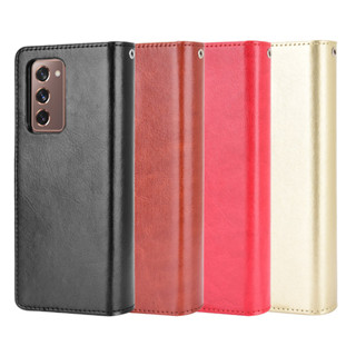 適用三星 Samsung Z Fold2手機皮套插卡翻蓋Galaxy Z Fold2 5G瘋馬紋保護殼