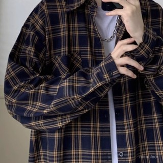 現貨速髮#男士衣著短版上衣夾克潮流格子襯衫韓版長袖上衣複古休閒百搭情侶外套男春秋款襯衣男薄外套