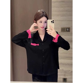 胖胖美依 套裝 睡衣 家居服 法式蕾絲拼接長袖睡衣春秋款甜美家居服長褲套裝-3970.