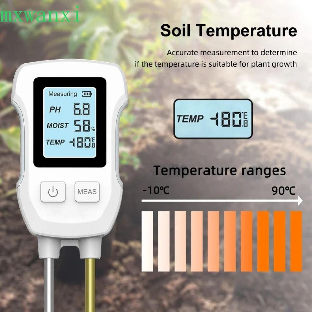 MXWANXI土壤PH測試儀,3in1LCD屏幕土壤溫度計,數字耐熱分析儀PH溫度濕度計室內和室外