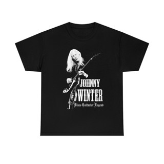 Johnny Winter Blues 吉他手黑色男士 T 恤