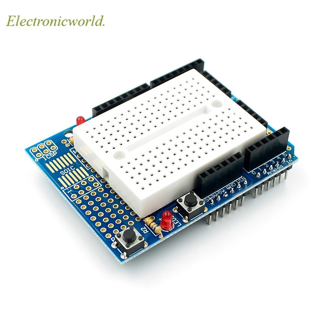 Uno Proto Shield 原型擴展板, 帶有 SYB-170 迷你麵包板, 基於 ARDUINO UNO Pro