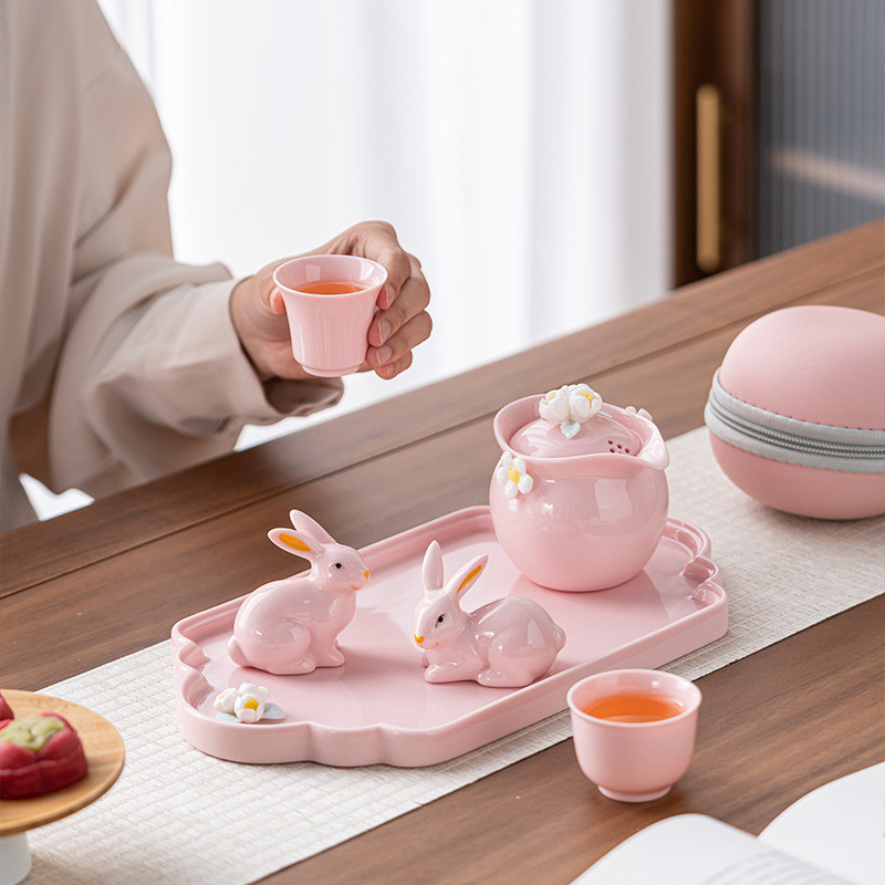 中國風 創意旅行茶具  粉色快客杯 可攜收納包 泡茶套裝茶具