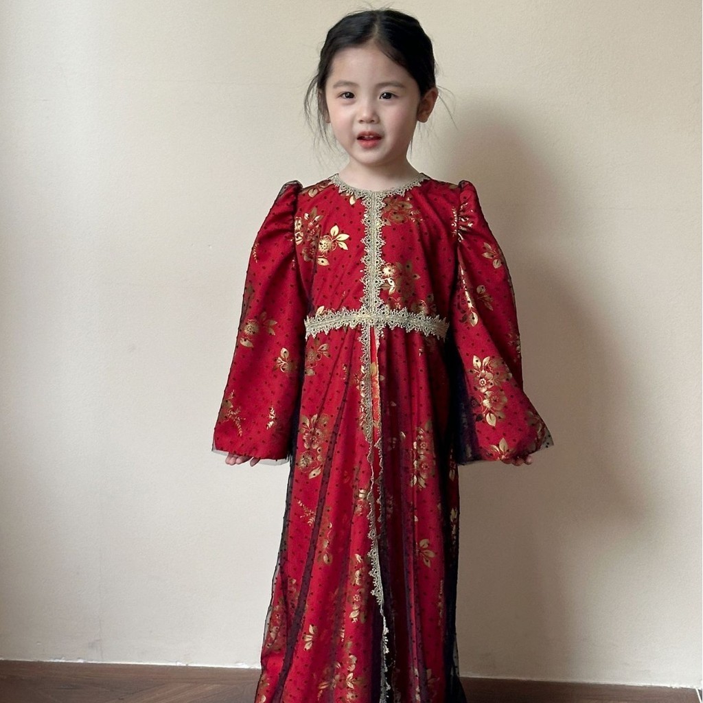 中東洋裝春裝洋氣兒童中國風裙子2024新款春秋季長袖寶寶公主裙