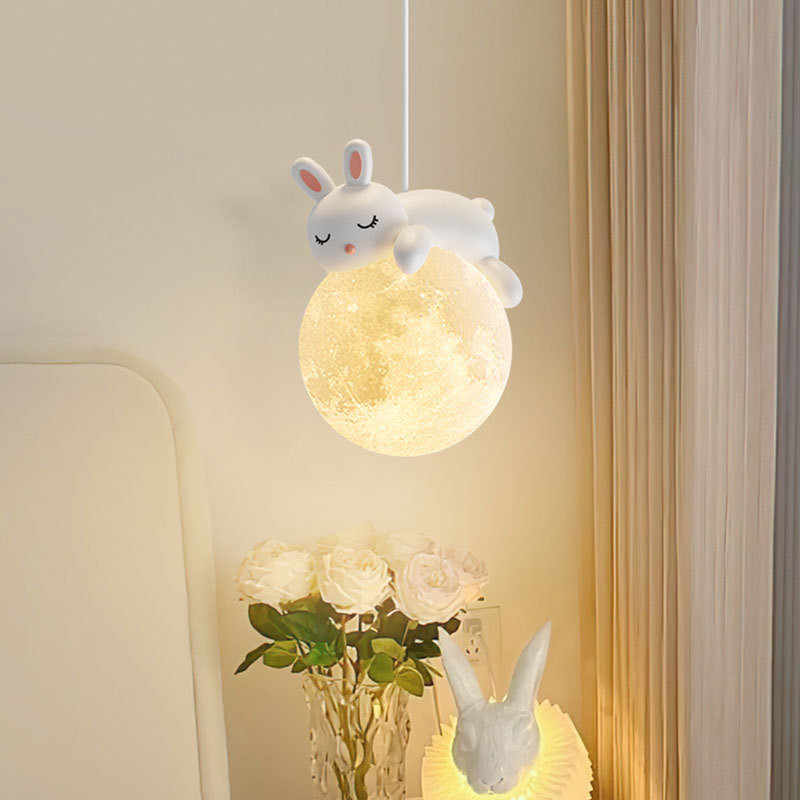 【現貨】奶油風創意可愛卡通兔臥室床頭燈具裝飾少女兒童房月球小熊小吊燈