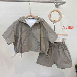 ARY 兒童套裝 男童短袖 男童夏裝短袖套裝 韓版中小童寶寶舒適洋氣帶帽兩件套潮 男童上衣 寶寶套裝