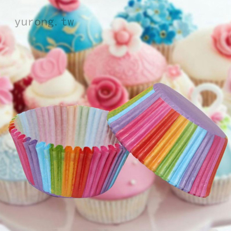 Yurong pvc桶裝 彩虹蛋糕紙杯 烘焙瑪芬杯 蛋糕巧克力糯米紙託 100個裝