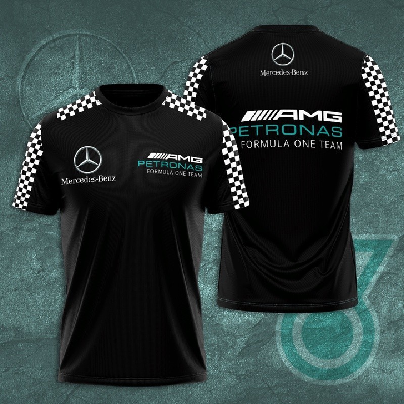 Mercedes AMG Petronas F1 Team 方格圖案印花 3D 男士女士休閒 T 恤夏季短袖超大 T 恤
