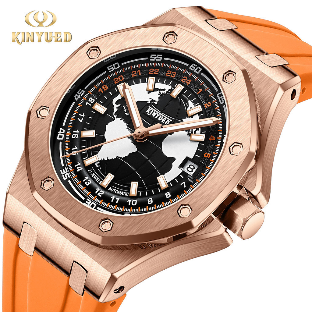 KINYUED 全自動男士手錶機械錶 鏤空時尚機械手錶 商務時尚男表 矽膠錶帶 K050