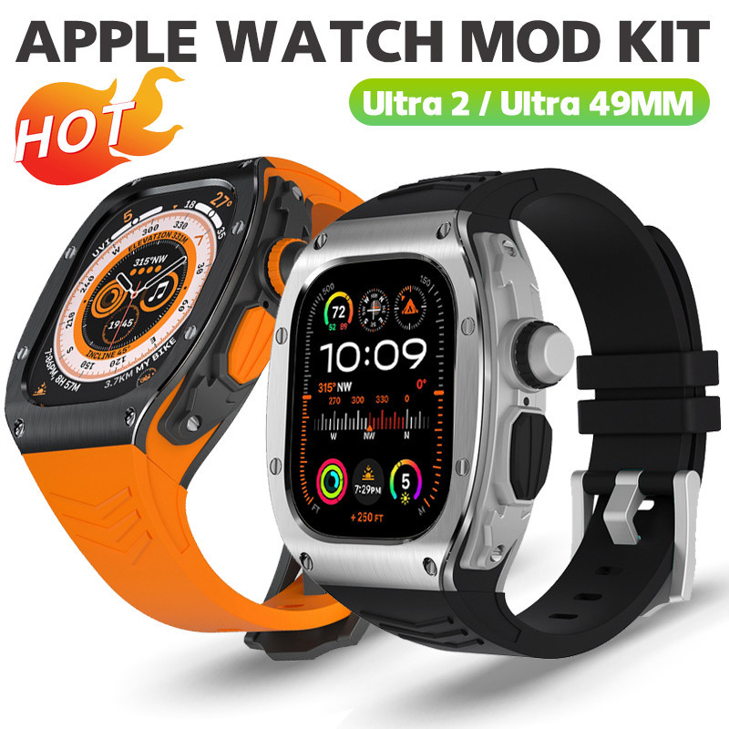 豪華不銹鋼錶殼橡膠運動錶帶改裝套件,適用於 Apple Watch Ultra 2 iWatch 系列 Ultra 49