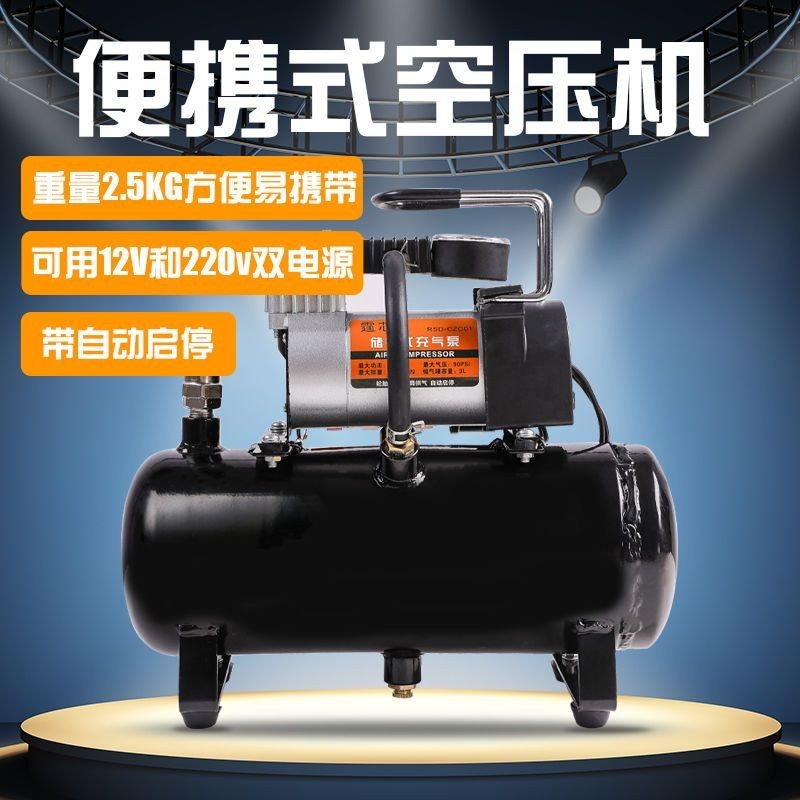 迷你空壓機便攜式12v220v兩用車用打氣泵木工家用充氣泵24v儲氣罐 WTD9