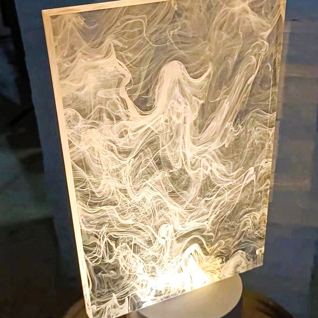 客製化 特殊煙霧亞克力裝置藝術隔斷燈飾導光雲霧板定製切割加工有機玻璃