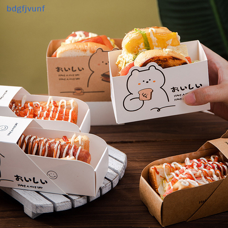 Bdgf 10 件卡通食品包裝紙盒麵包吐司三明治漢堡早餐外賣便當一次性包裝盒餐廳 TW