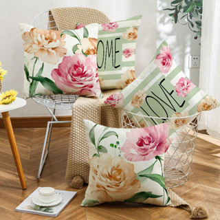 新款夏季枕套花朵字母印花抱枕裝飾沙發床頭靠墊套
