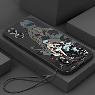 外殼 OPPO Reno 8T 4G OPPO Reno 8T 5G 手機殼帶掛繩美學矽膠 TPU 軟殼時尚酷摩托車女孩