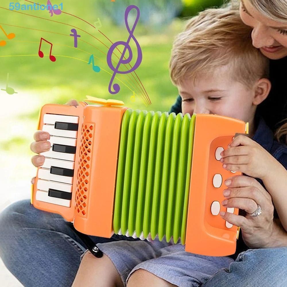 ANTIONE兒童手風琴,8低音10鍵玩具手風琴,兒童玩具電動迷你重量輕手風琴音樂玩具幼兒
