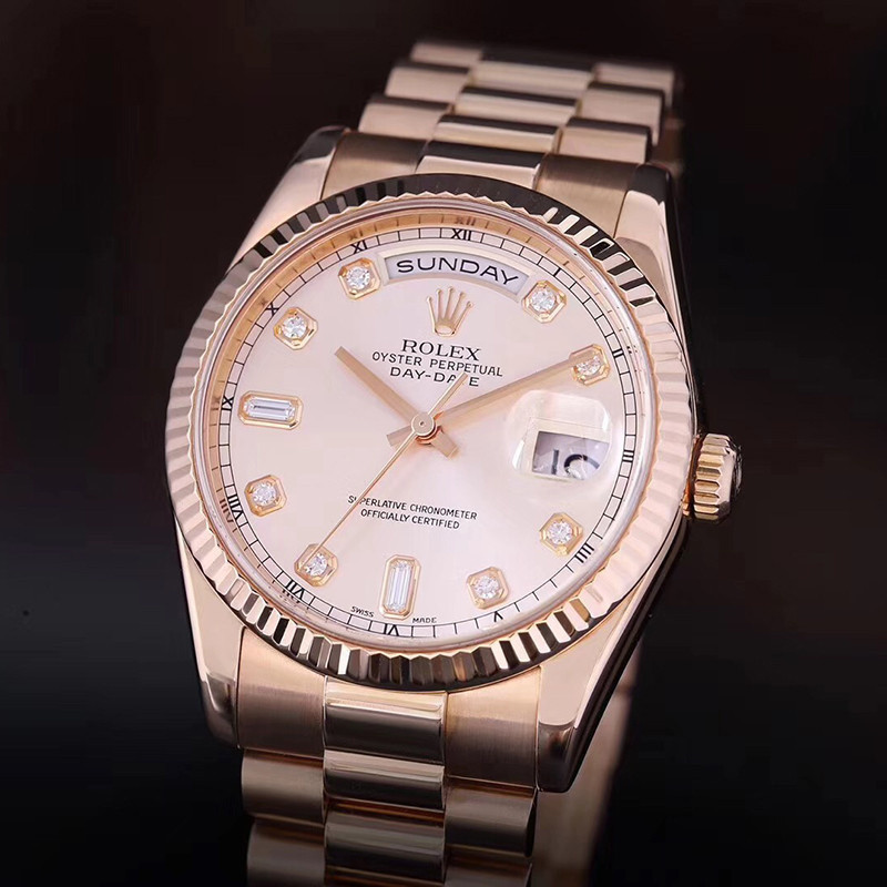 Rolexx Watches 星期日曆型系列18k玫瑰金自動機械男表118235奢侈品腕錶
