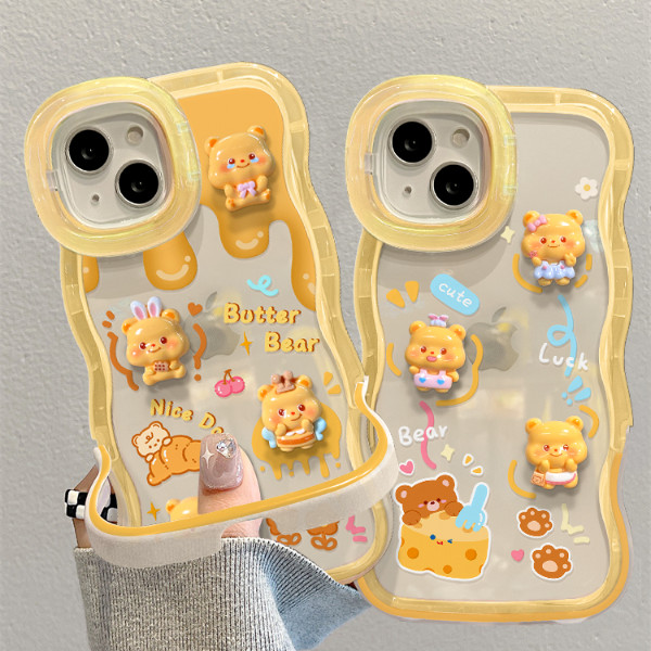 奶酪麵包熊適用蘋果14iPhone15雙支架新款可愛小眾手機殼創意卡通 手機保護套