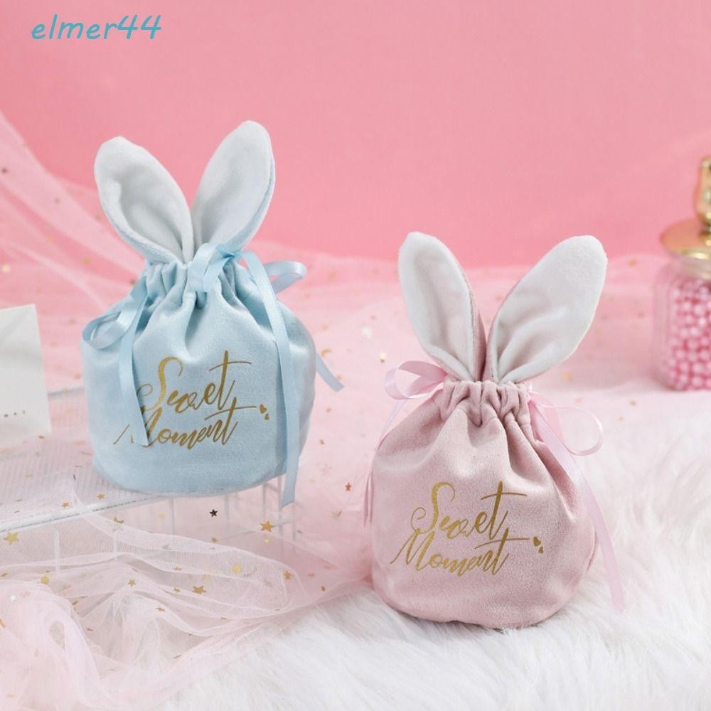 ELMER兔耳朵糖果袋,純色緞帶婚禮糖果袋,可重複使用拉繩手提包珠寶收納盒禮品包裝袋婚禮