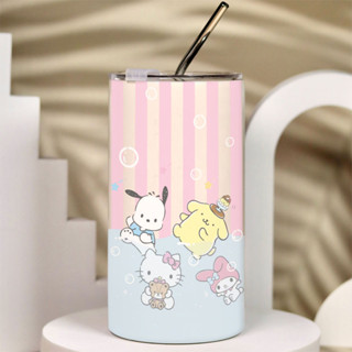 【新品特價】泡泡三麗鷗保溫杯ins小眾咖啡杯兩用帶蓋吸管杯金屬不鏽鋼冰霸 辦公室飲水杯 學生教室