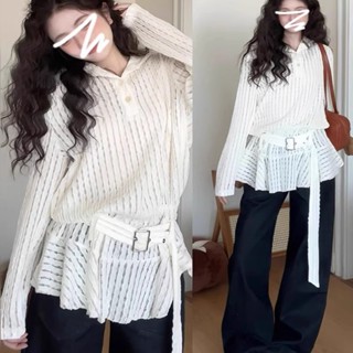 白色蕾絲上衣 鏤空連帽長袖襯衫 女生春季設計感 罩衫 寬鬆荷葉邊長袖上衣 收腰連帽大學T裙