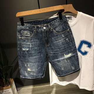 KK男裝 臺灣現貨 男牛仔短褲 新款牛仔短褲男寬鬆直筒休閒水洗夏季2025年破洞乞丐五分中褲青年