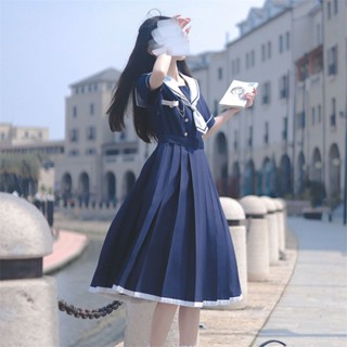 【HOT 本舖】 夏季日系JK水手服海軍領元氣少女中長款連衣裙甜美可愛學生A字裙