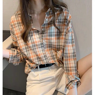 格子襯衫女秋季新款複古港味薄款長袖上衣寬鬆設計感小眾襯衣外套織我貂外關 FB87 ARSM