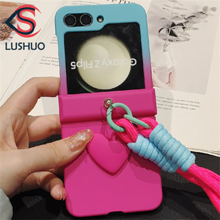 SAMSUNG Lushuo 手機殼適用於三星 Galaxy Z Flip 6 5 4 3 可愛 3D 愛心漸變色後蓋帶