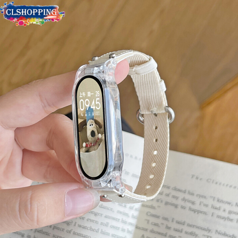 XIAOMI MI 皮革錶帶適用於小米米樂隊 8 NFC+透明保護殼運動皮帶替換 miband8 手鍊智能手環 8 7