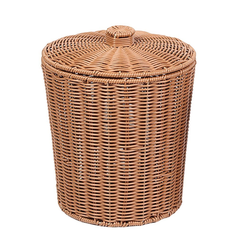 [WhbadguyojTW] 儲物籃垃圾桶帶蓋手工編織食品服務紙垃圾桶存儲