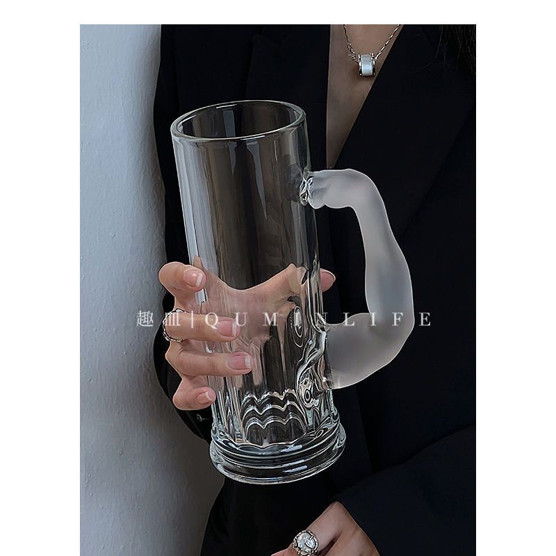 Qumin 大力士手把杯大容量水手果汁杯帶把手小眾高顏值玻璃杯水杯