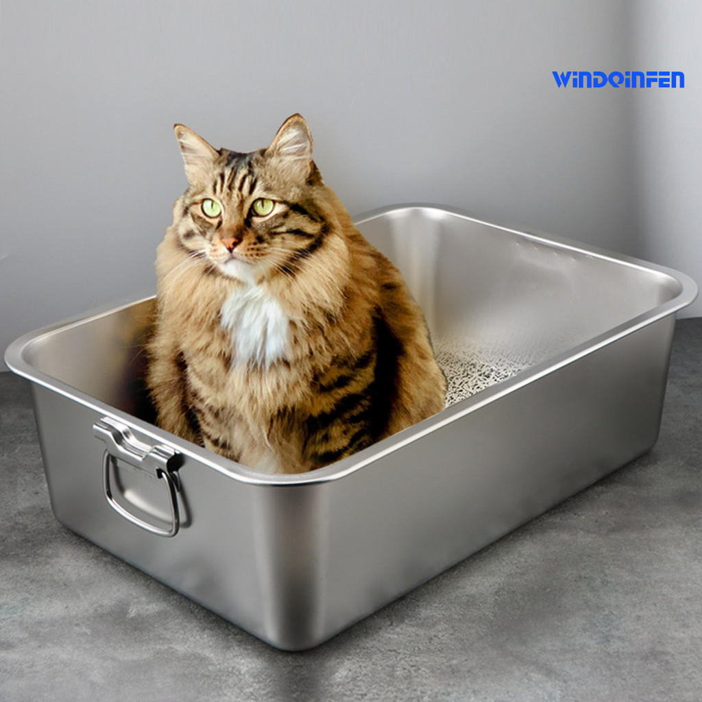 [萌寵屋]AMZ不鏽鋼貓砂盆一件式開放式貓咪用品家用洗澡盆耐摔超大號貓廁所