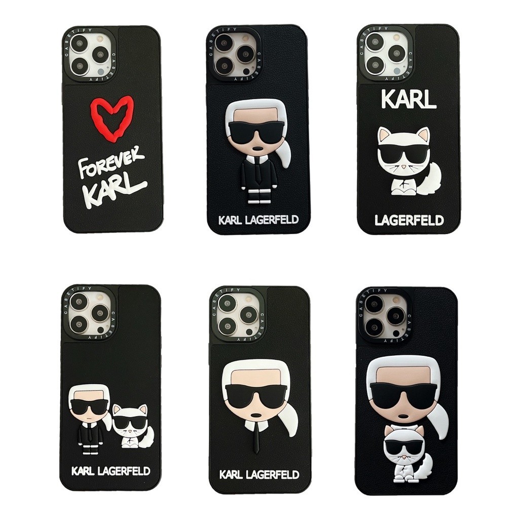 Karl Lagerfeld and His Cat 手機殼適用於 iPhone 15 14 13 12 11 立體矽膠
