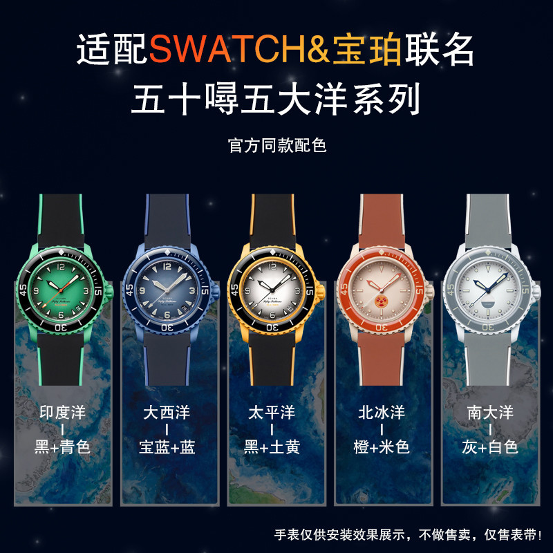 🔥🔥雙色環保矽膠高顏值通配斯沃琪寶珀Blancpain聯名男女款手錶帶