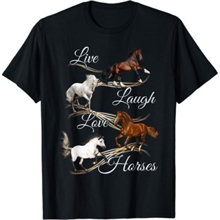 Live Laugh Love Horses 趣味 T 恤美國 T 恤