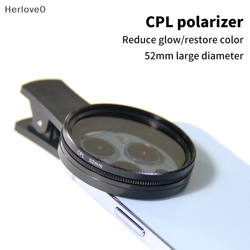 Herlove 37MM/52MM CPL濾鏡圓形相機黑色配件通用帶夾便攜式專業手機偏光鏡廣角鏡頭TW