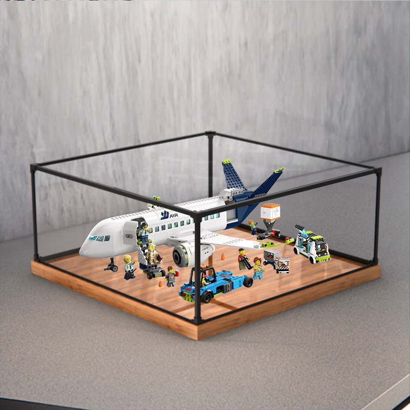 亞克力展示盒適用樂高60367 客運飛機積木手辦合金邊框收納防塵盒