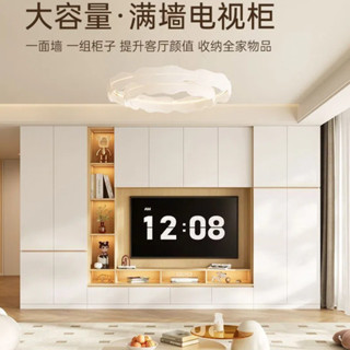 【免稅費 免運費 現貨】實木電視櫃 現代簡約 客廳2025新款 電視背景牆櫃 儲物櫃一件式 高櫃訂製