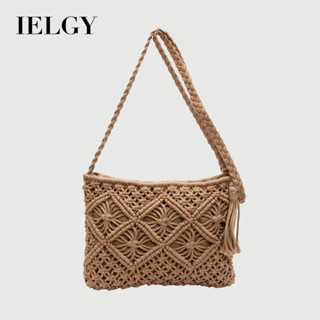 ielgy 韓版森系手工棉繩流蘇編織包 單肩斜跨草編休閒女包
